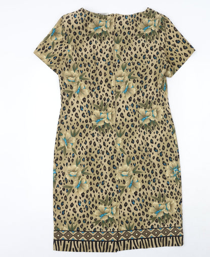 Kathie Leo Womens Gold Geometric Polyester A-Line Size 8 Round Neck Zip - Leopard Flower Pattern