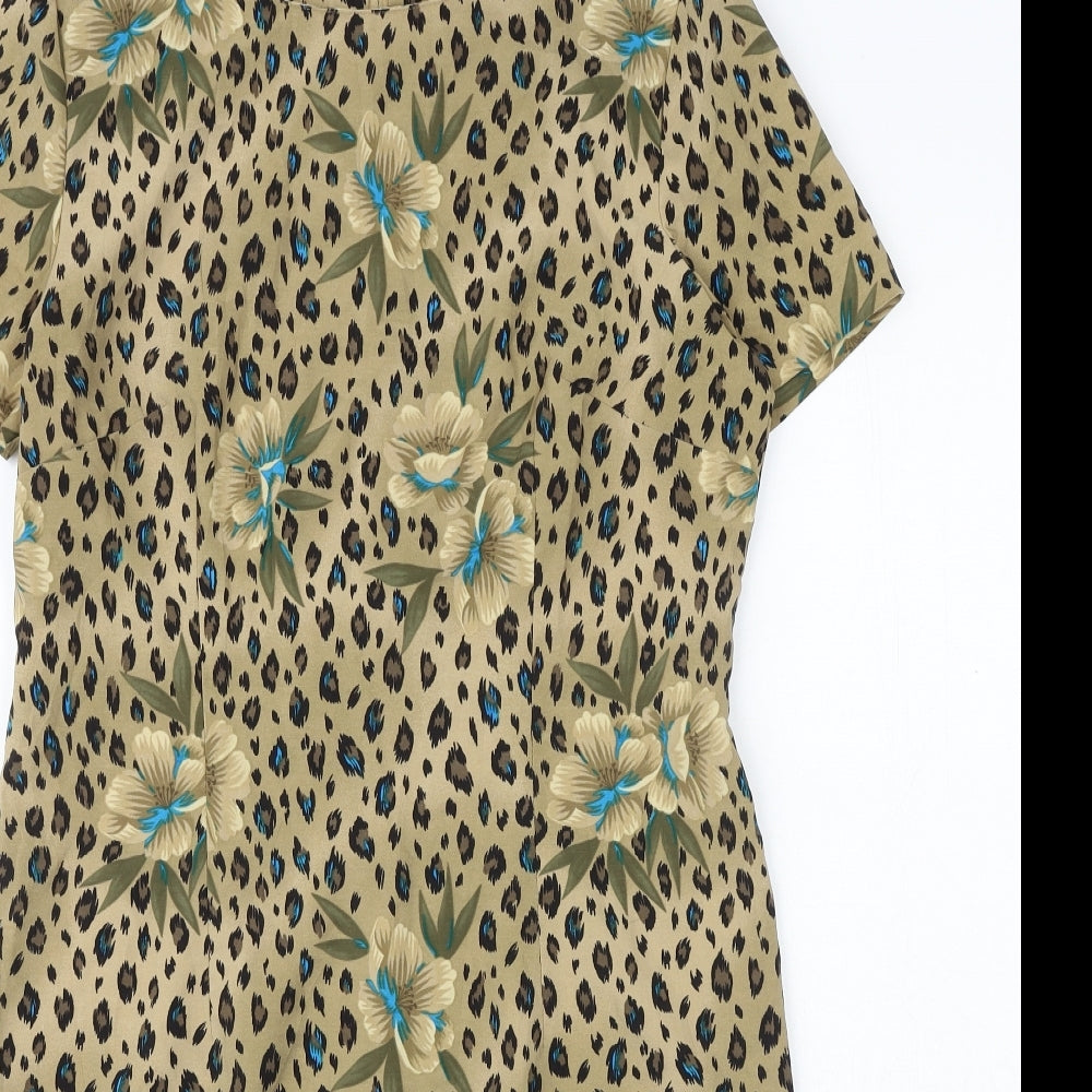 Kathie Leo Womens Gold Geometric Polyester A-Line Size 8 Round Neck Zip - Leopard Flower Pattern