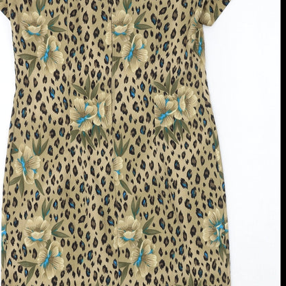 Kathie Leo Womens Gold Geometric Polyester A-Line Size 8 Round Neck Zip - Leopard Flower Pattern