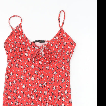 I SAW IT FIRST Womens Red Floral Viscose Slip Dress Size 12 V-Neck Tie
