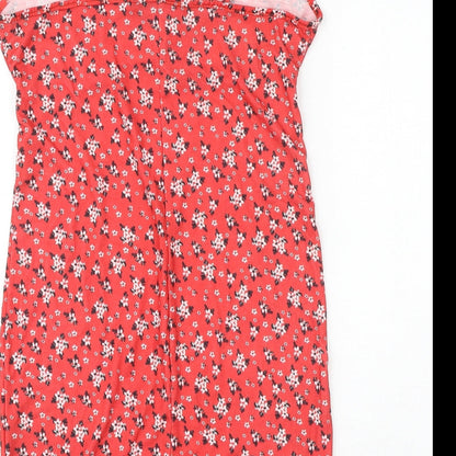 I SAW IT FIRST Womens Red Floral Viscose Slip Dress Size 12 V-Neck Tie