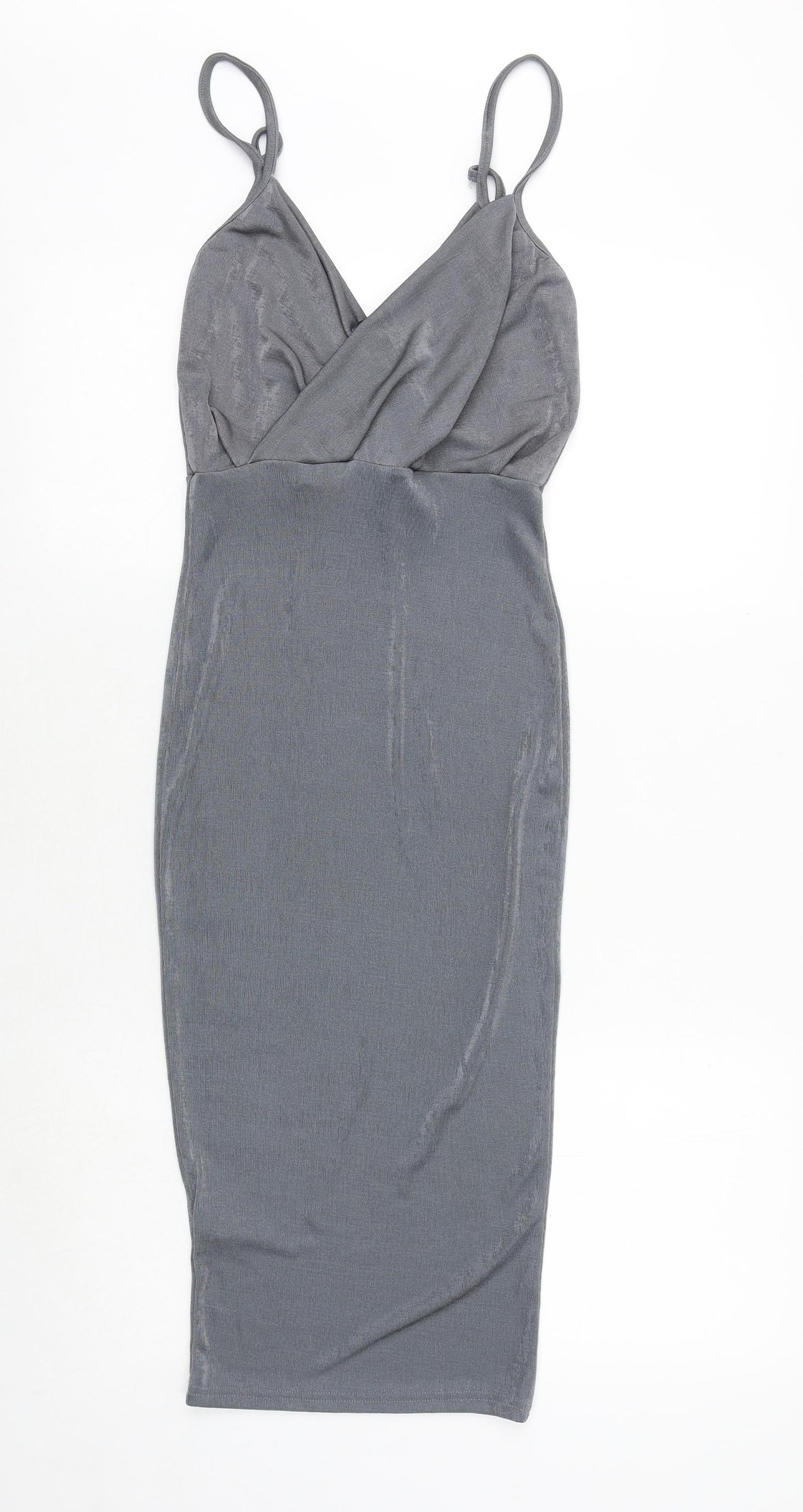 Missguided Womens Grey Polyester Slip Dress Size 4 V-Neck Pullover