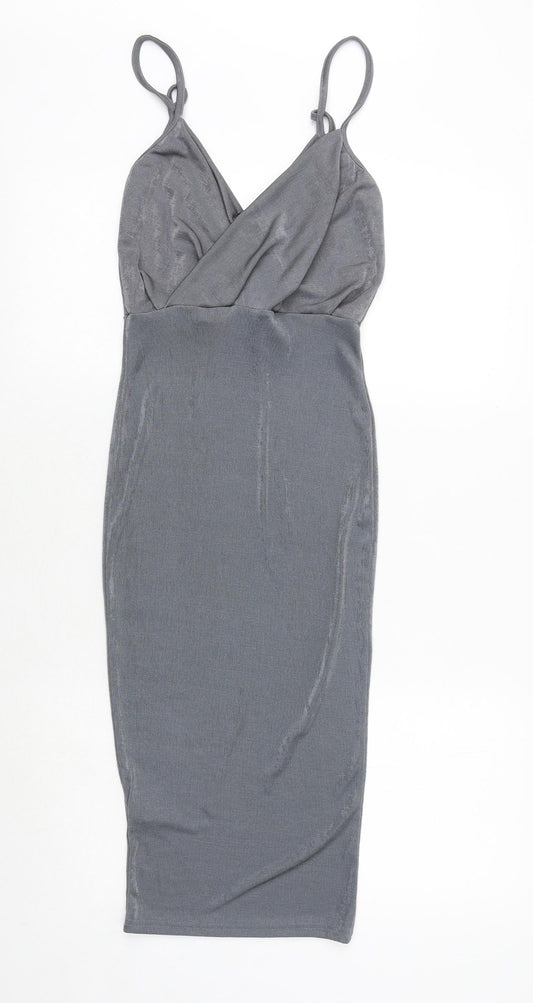 Missguided Womens Grey Polyester Slip Dress Size 4 V-Neck Pullover