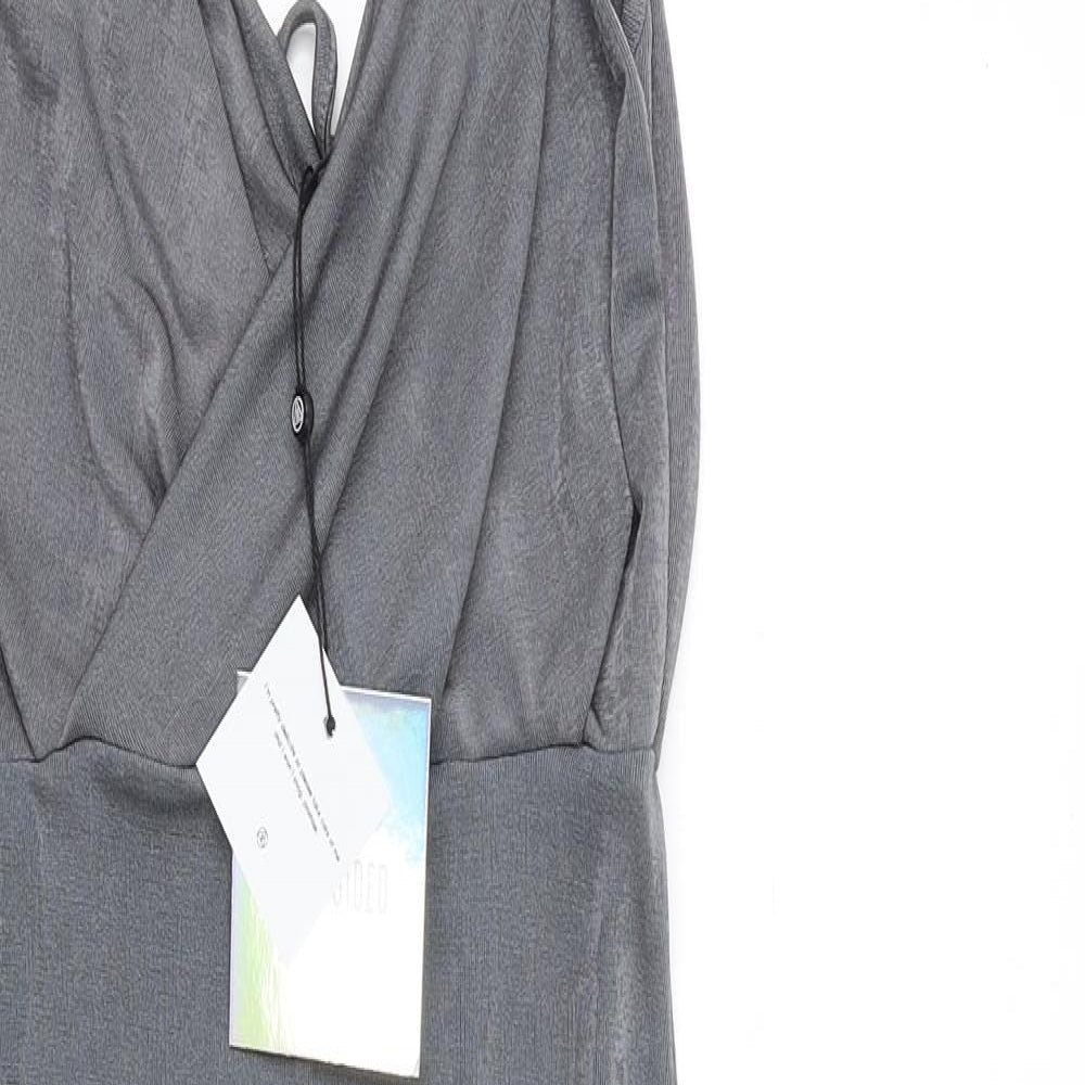 Missguided Womens Grey Polyester Slip Dress Size 4 V-Neck Pullover
