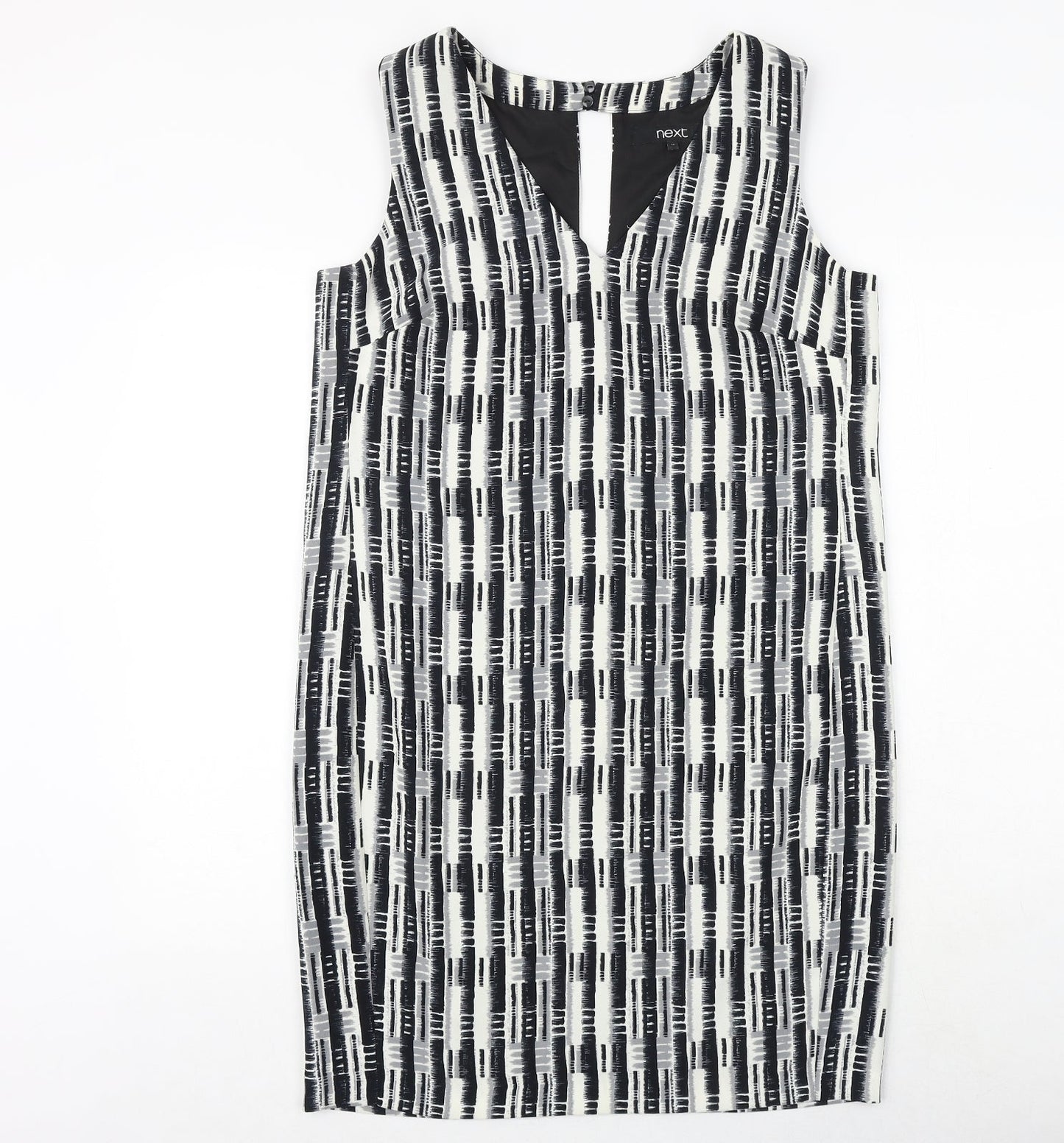 NEXT Womens Black Geometric Polyester Shift Size 12 V-Neck Zip