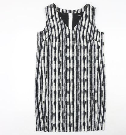 NEXT Womens Black Geometric Polyester Shift Size 12 V-Neck Zip