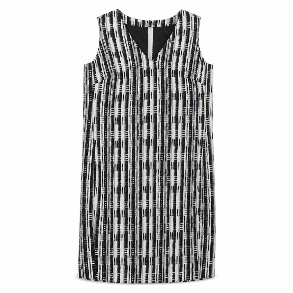 NEXT Womens Black Geometric Polyester Shift Size 12 V-Neck Zip