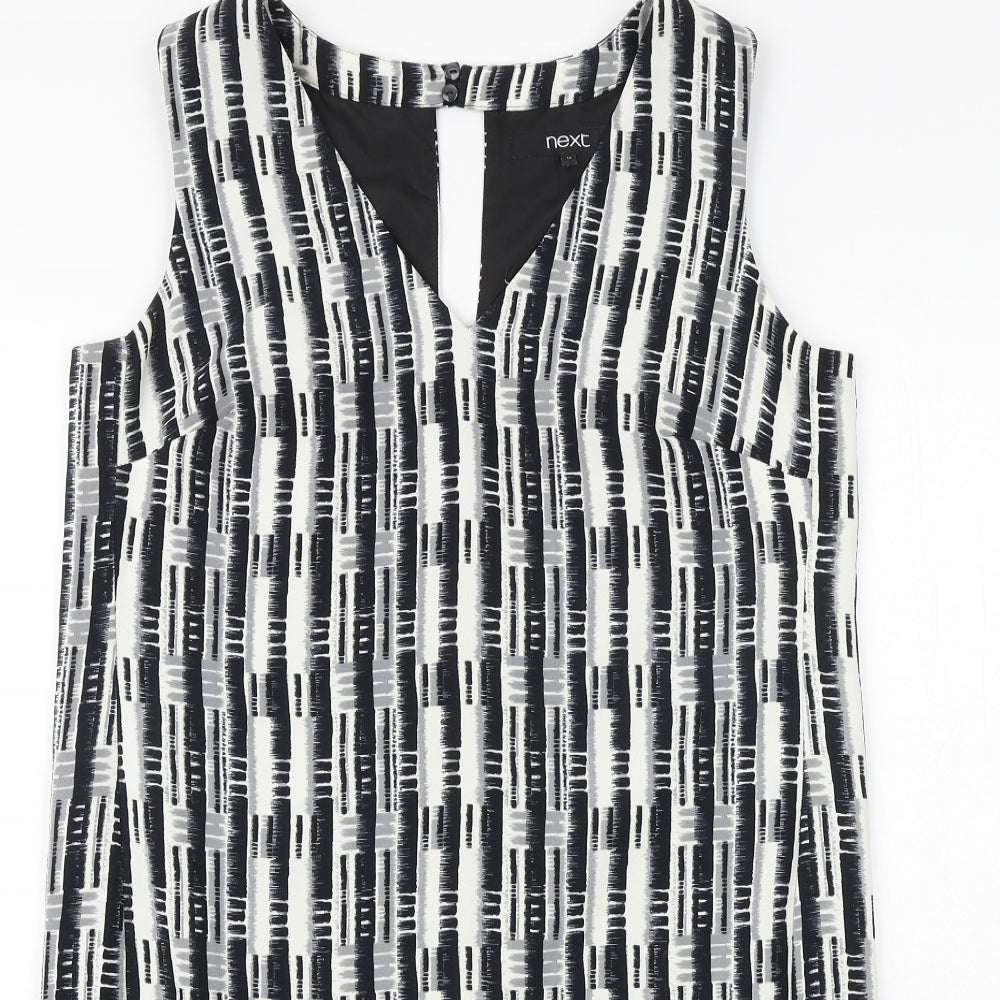 NEXT Womens Black Geometric Polyester Shift Size 12 V-Neck Zip
