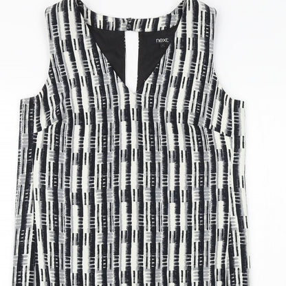 NEXT Womens Black Geometric Polyester Shift Size 12 V-Neck Zip