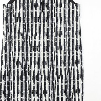 NEXT Womens Black Geometric Polyester Shift Size 12 V-Neck Zip