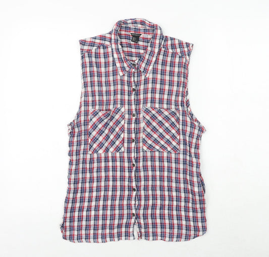 FOREVER 21 Womens Multicoloured Plaid 100% Cotton Basic Button-Up Size L Collared