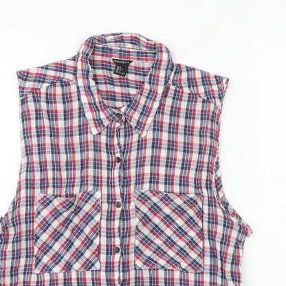 FOREVER 21 Womens Multicoloured Plaid 100% Cotton Basic Button-Up Size L Collared