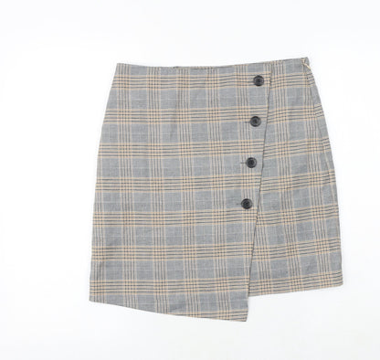 NEXT Womens Grey Plaid Polyester A-Line Skirt Size 8 Zip