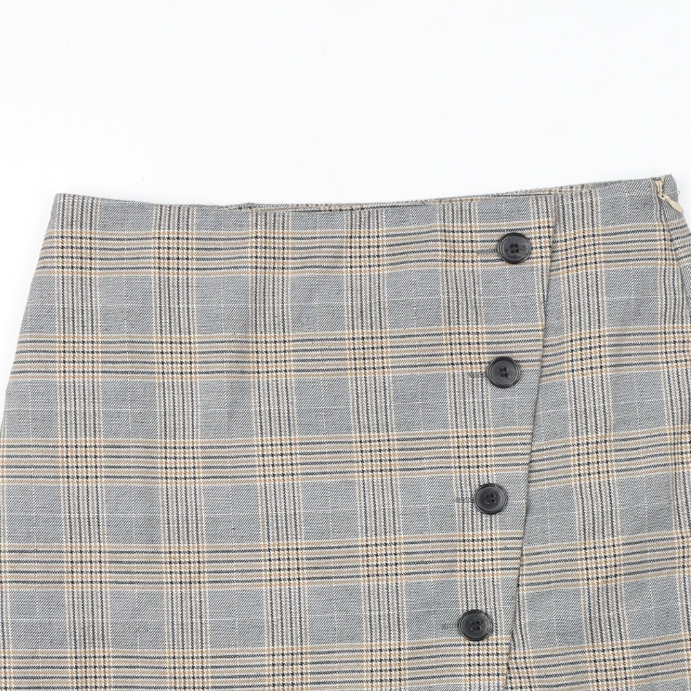 NEXT Womens Grey Plaid Polyester A-Line Skirt Size 8 Zip