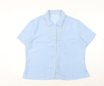 Berkertex Womens Blue Plaid Polyester Basic Button-Up Size 16 Collared