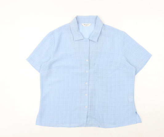 Berkertex Womens Blue Plaid Polyester Basic Button-Up Size 16 Collared