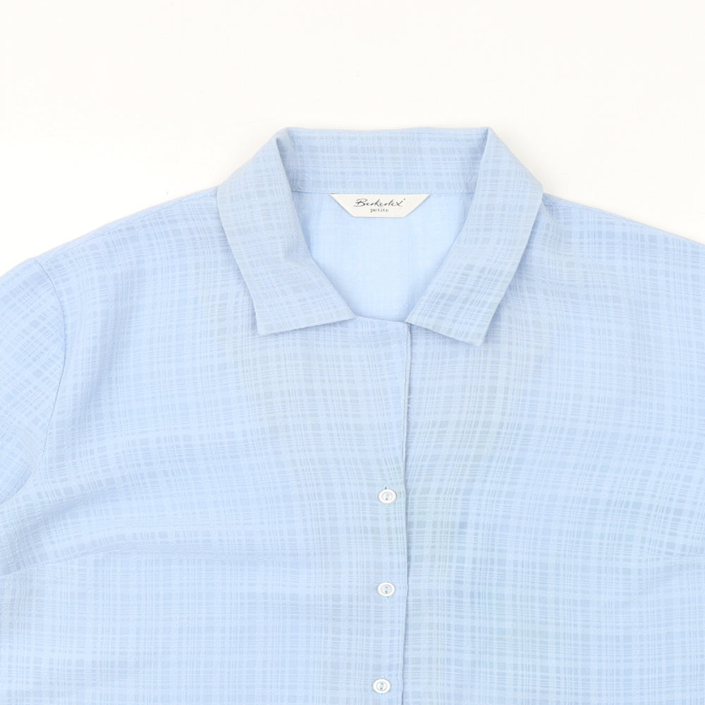 Berkertex Womens Blue Plaid Polyester Basic Button-Up Size 16 Collared