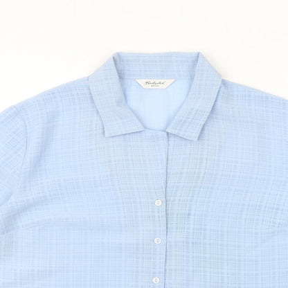 Berkertex Womens Blue Plaid Polyester Basic Button-Up Size 16 Collared