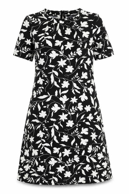 Marks and Spencer Womens Black Floral Viscose A-Line Size 8 Boat Neck Button
