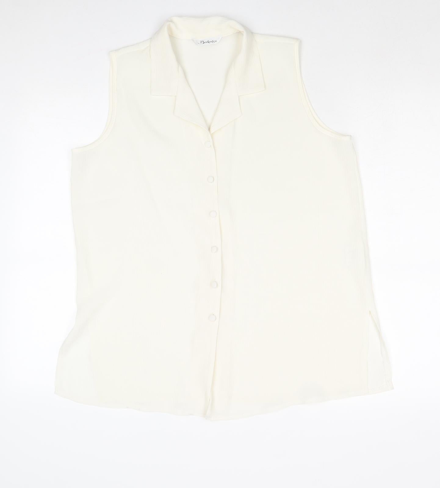 Berkertex Womens Ivory Polyester Basic Button-Up Size 14 Collared