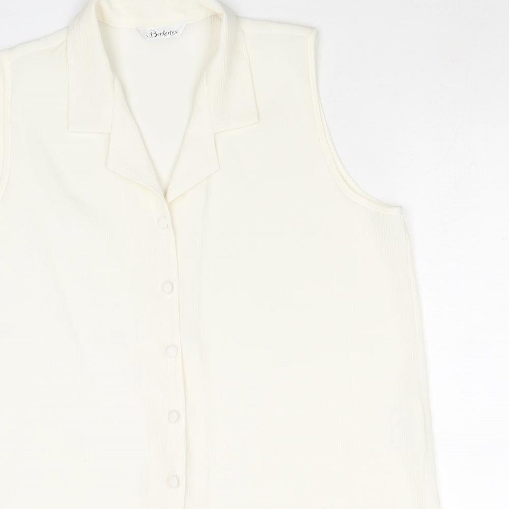 Berkertex Womens Ivory Polyester Basic Button-Up Size 14 Collared