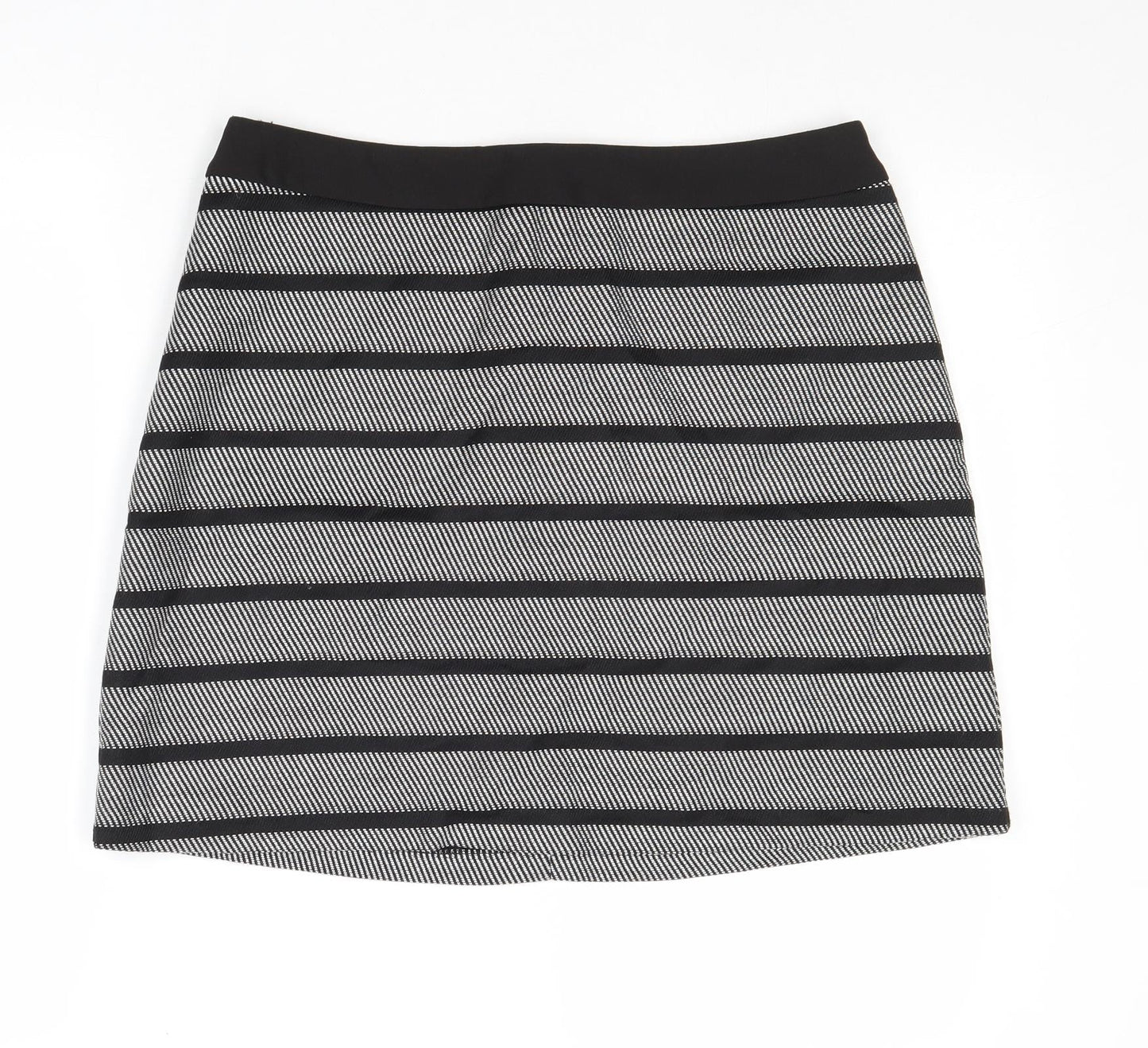 Oasis Womens Black Striped Polyester A-Line Skirt Size 14 Zip
