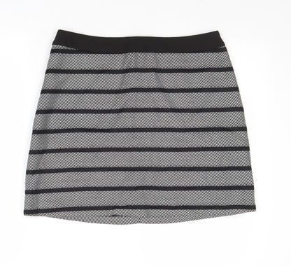 Oasis Womens Black Striped Polyester A-Line Skirt Size 14 Zip
