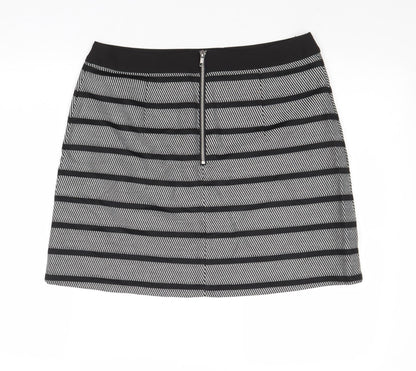 Oasis Womens Black Striped Polyester A-Line Skirt Size 14 Zip