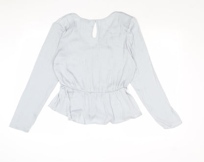 Marks and Spencer Womens Grey Polyester Basic Blouse Size 10 V-Neck