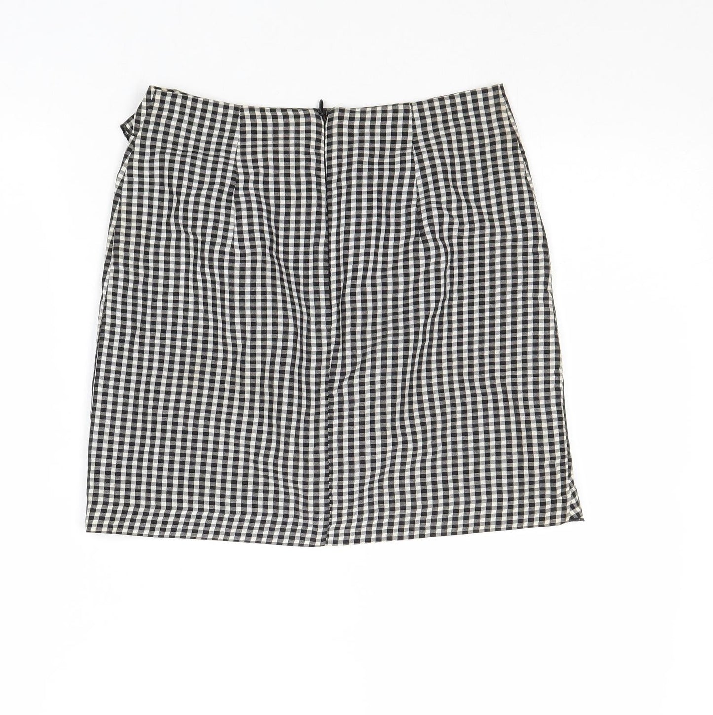 H&M Womens Black Check Viscose A-Line Skirt Size 6 Zip