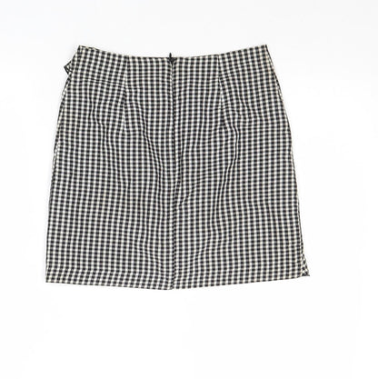 H&M Womens Black Check Viscose A-Line Skirt Size 6 Zip