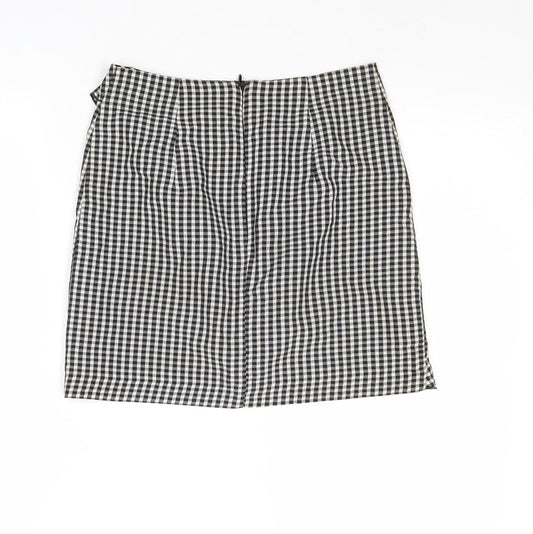 H&M Womens Black Check Viscose A-Line Skirt Size 6 Zip