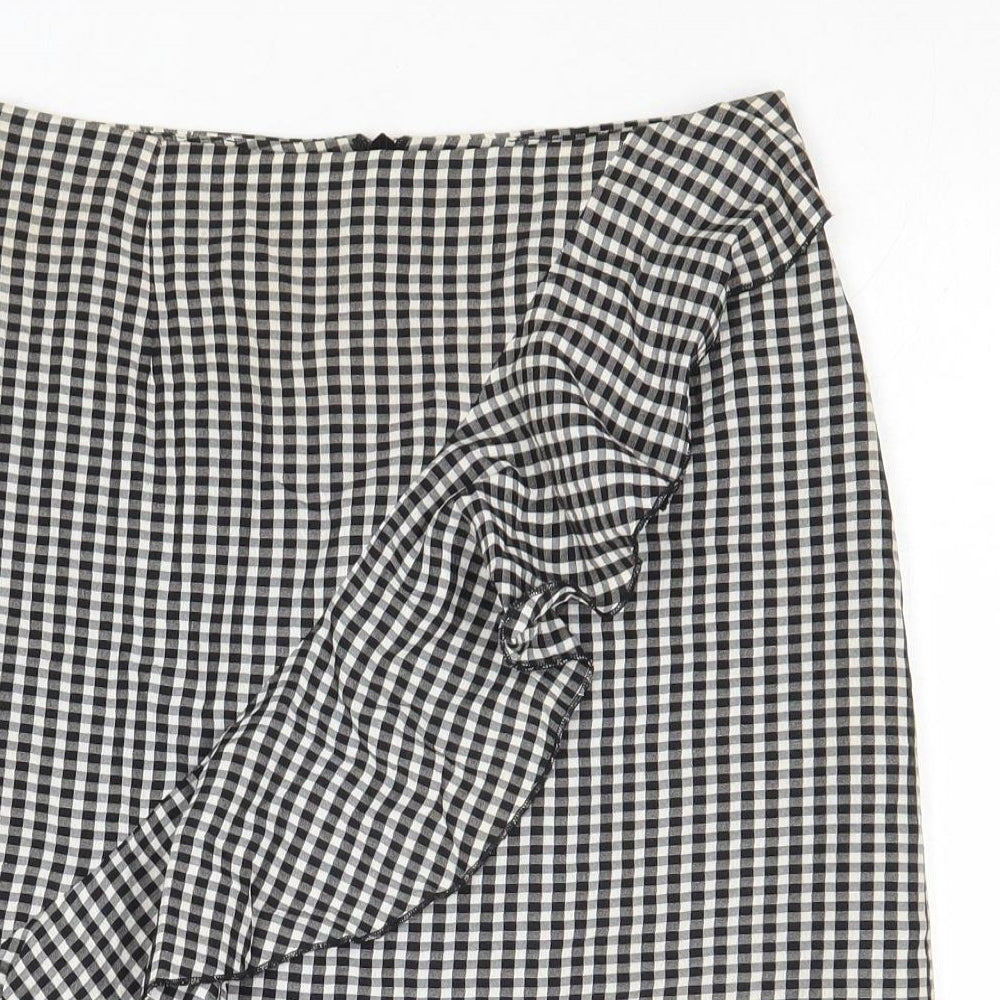H&M Womens Black Check Viscose A-Line Skirt Size 6 Zip