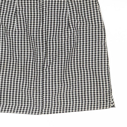 H&M Womens Black Check Viscose A-Line Skirt Size 6 Zip