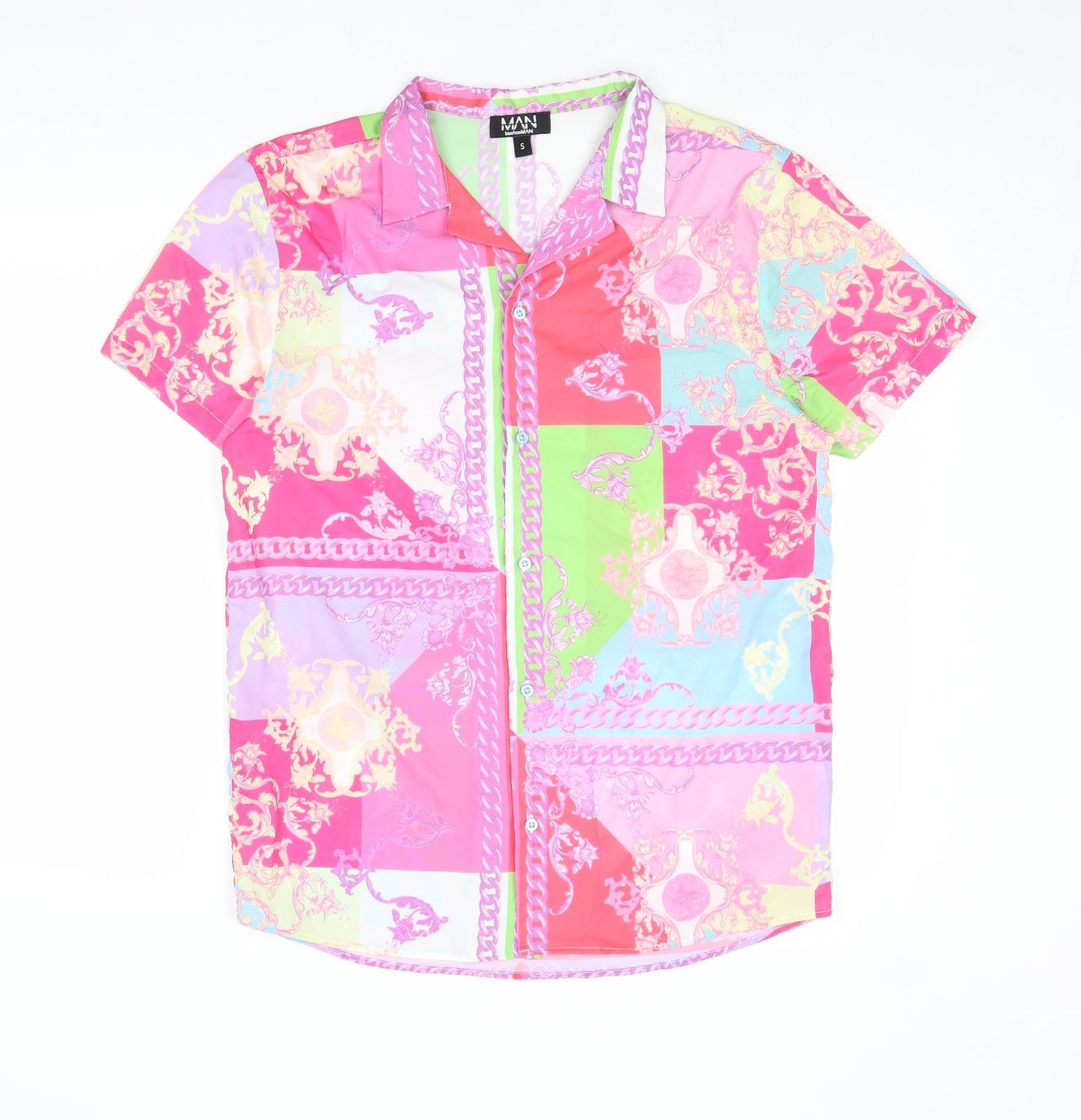 Mens UK Size S Boohoo Multicoloured  Button-Up Short Sleeve Casual Shirt