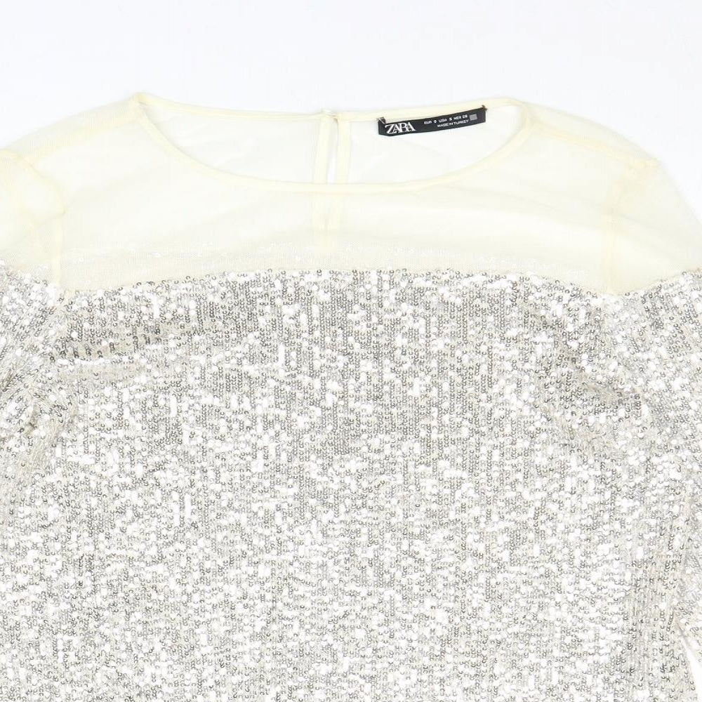 Womens UK Size S Zara Silver Basic Blouse