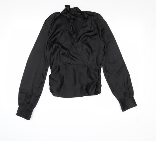 I SAW IT FIRST Womens Black Polyester Basic Blouse Size 8 V-Neck