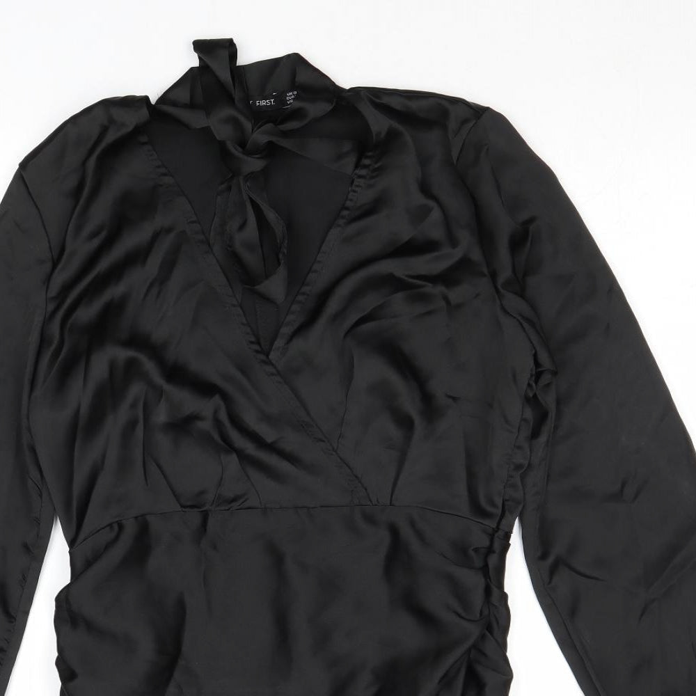 I SAW IT FIRST Womens Black Polyester Basic Blouse Size 8 V-Neck