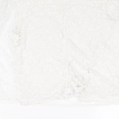 Simon Jefferey Womens White Floral Polyester Basic T-Shirt Size M Round Neck - Size M-L