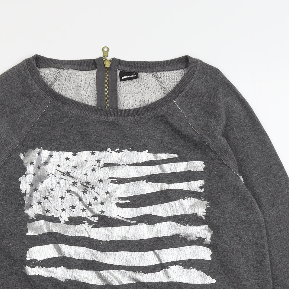 Gina Tricot Womens Grey Cotton Pullover Sweatshirt Size M Zip - American Flag