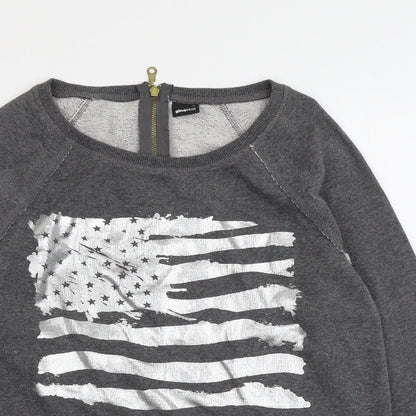 Gina Tricot Womens Grey Cotton Pullover Sweatshirt Size M Zip - American Flag