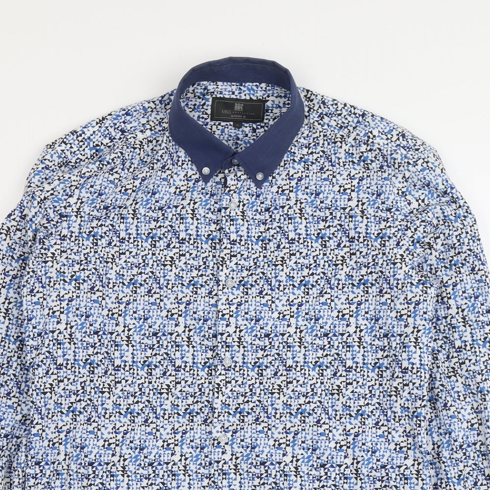 Mens UK Size S Marks and Spencer Blue  Button-Up Long Sleeve Casual Shirt