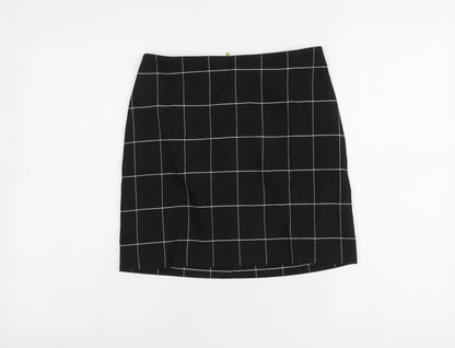 H&M Womens Black Geometric Polyester A-Line Skirt Size 8 Zip