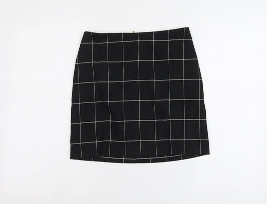 H&M Womens Black Geometric Polyester A-Line Skirt Size 8 Zip