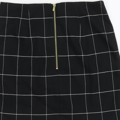 H&M Womens Black Geometric Polyester A-Line Skirt Size 8 Zip