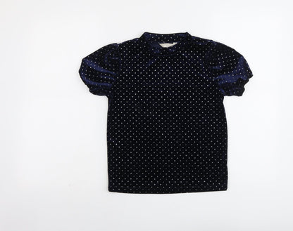 John Lewis Womens Blue Polka Dot Polyester Basic T-Shirt Size 10 Round Neck