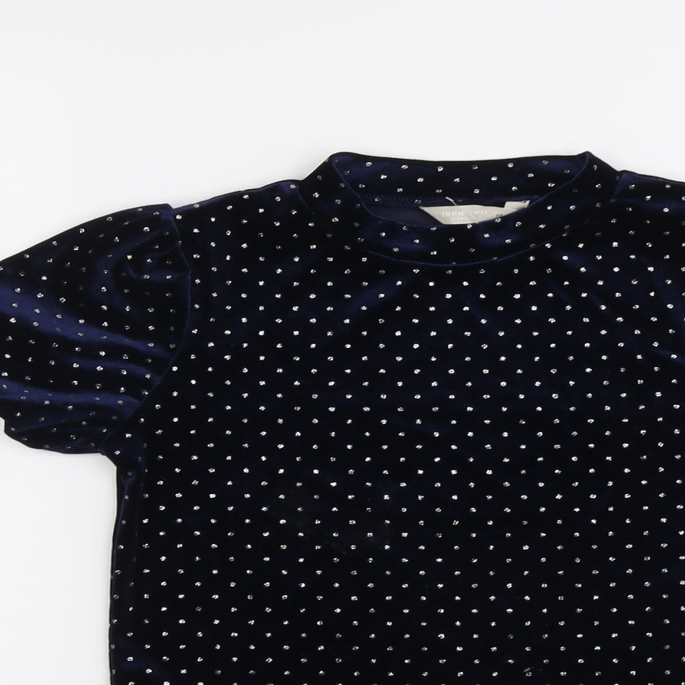 John Lewis Womens Blue Polka Dot Polyester Basic T-Shirt Size 10 Round Neck