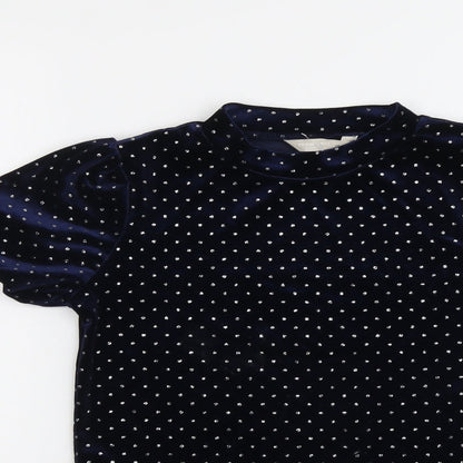 John Lewis Womens Blue Polka Dot Polyester Basic T-Shirt Size 10 Round Neck