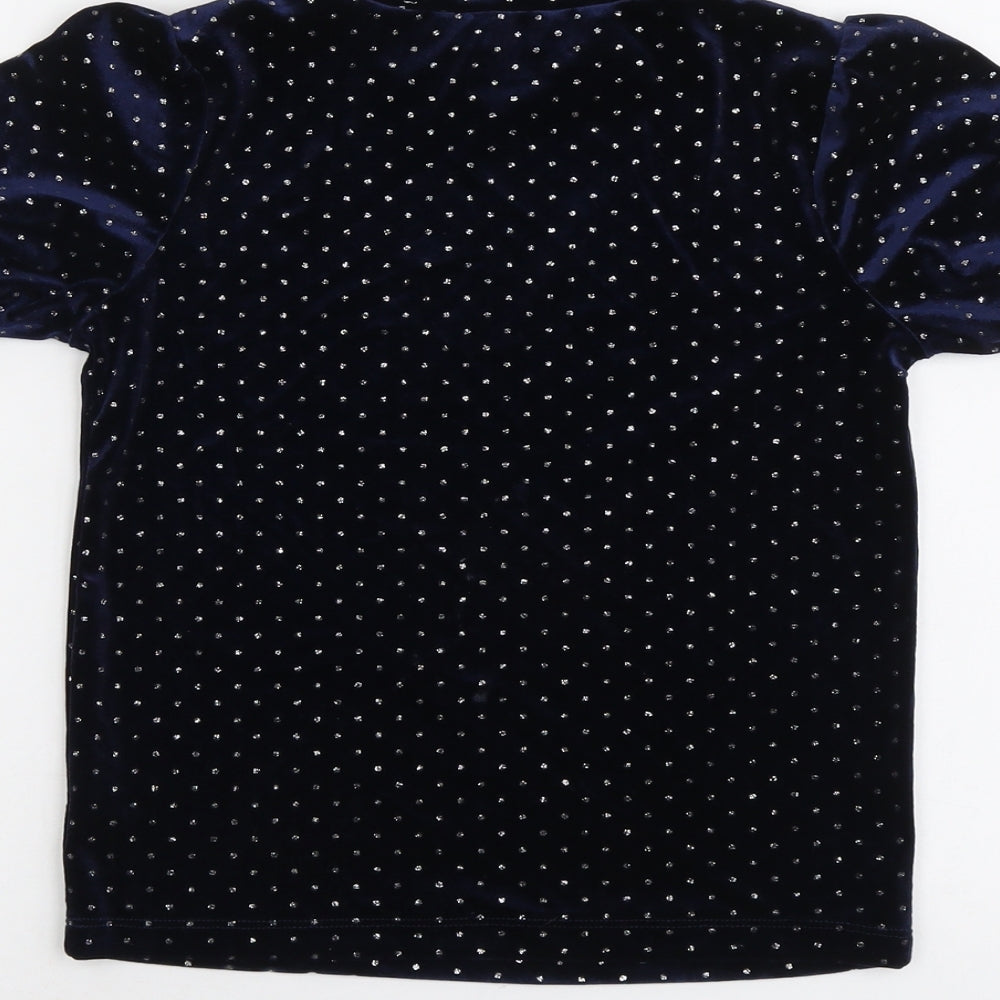 John Lewis Womens Blue Polka Dot Polyester Basic T-Shirt Size 10 Round Neck