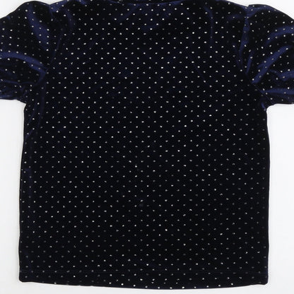 John Lewis Womens Blue Polka Dot Polyester Basic T-Shirt Size 10 Round Neck